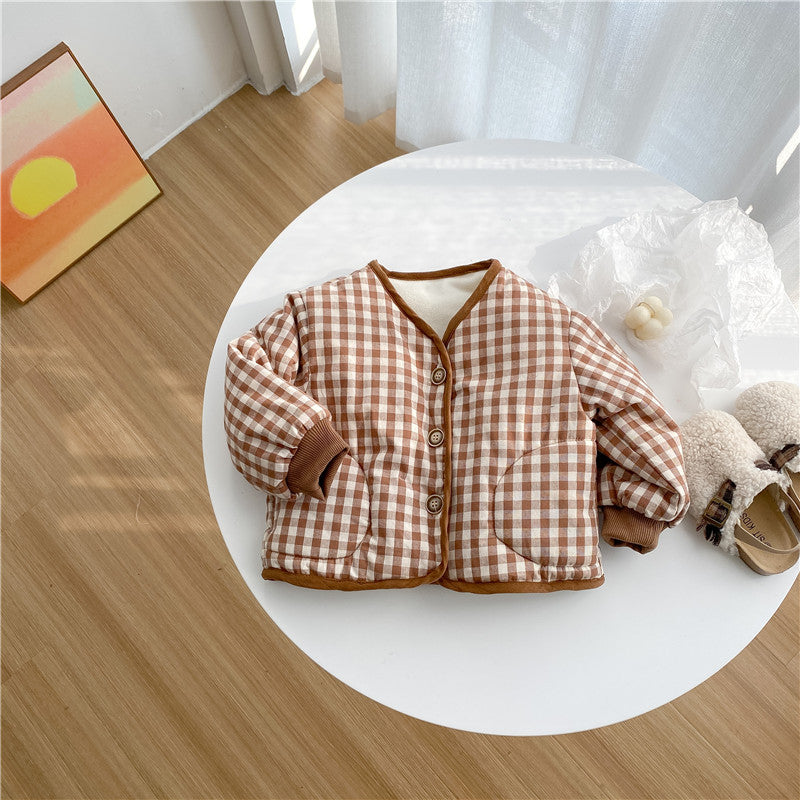 Toddler Kids Plaid Cotton Jacket Padded Cotton Jacket Thickened Cotton Jacket - PrettyKid