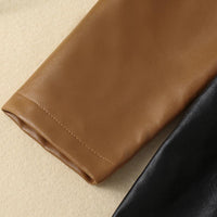 Girls' Autumn and Winter Leather Jacket Medium Length Splicing PU Leather Skirt Coat - PrettyKid