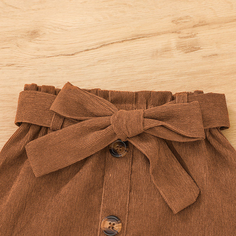 Toddler Kids Girls Printed Long Sleeve T-shirt Solid Skirt Set - PrettyKid