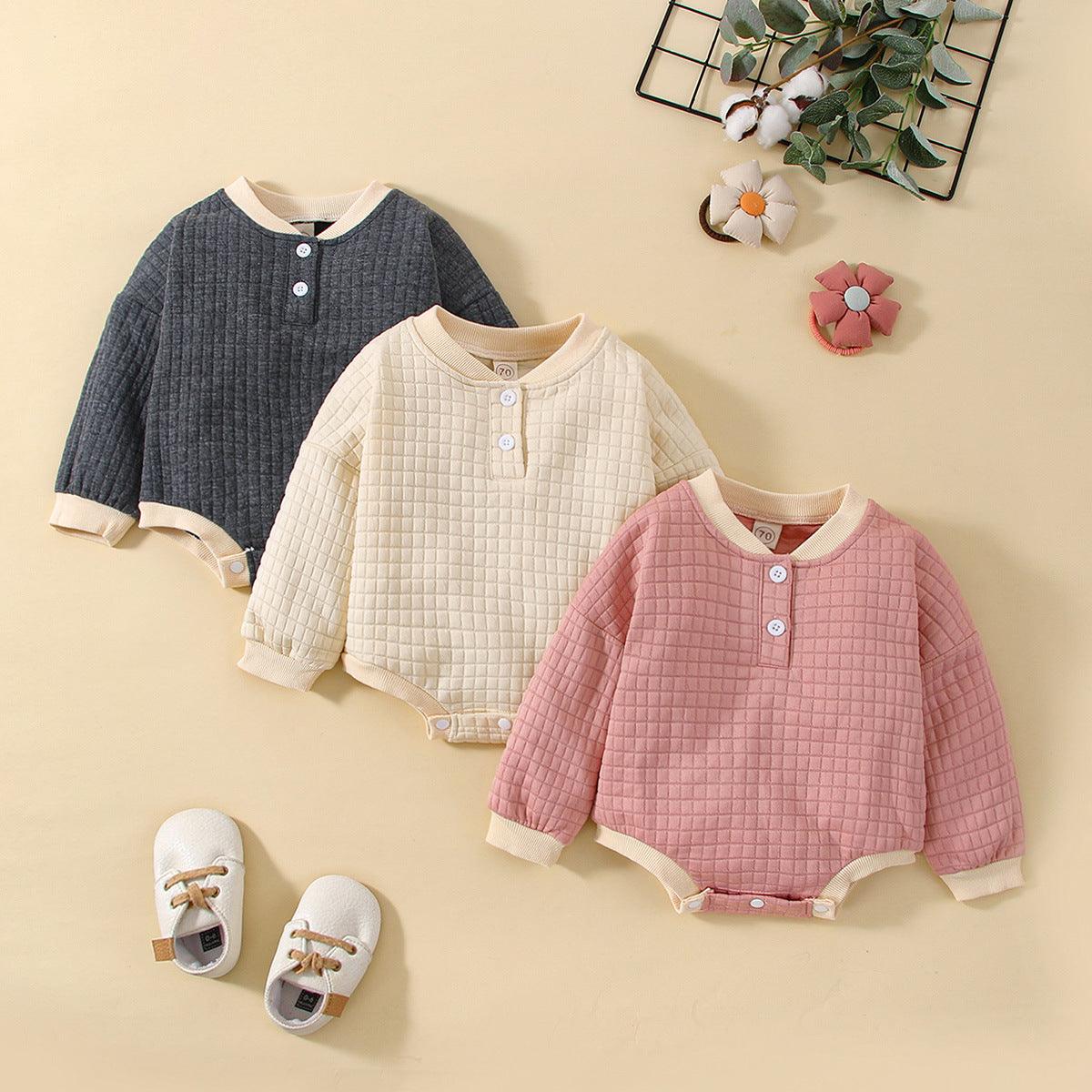 Climbing Clothes Autumn Thickened Warm Baby Romper Solid Color Long Sleeve Baby Shirt - PrettyKid