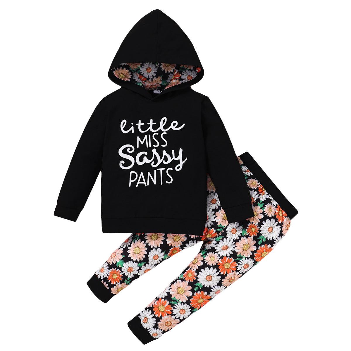 Toddler Kids Girls Solid Letter Print Top Floral Pants Set - PrettyKid