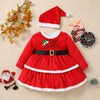 Toddler Girls Solid Color Christmas Print Long Sleeve Suede Princess Dress - PrettyKid