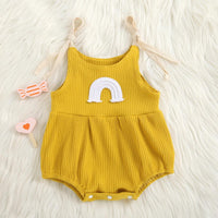 Baby Boys Girls Solid Color Knitted Rainbow Embroidery Suspender Bodysuit - PrettyKid