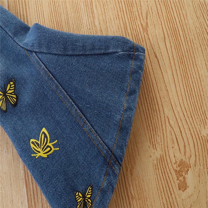 Toddler Kids Girls' Butterfly Embroidered Denim Flared Pants - PrettyKid