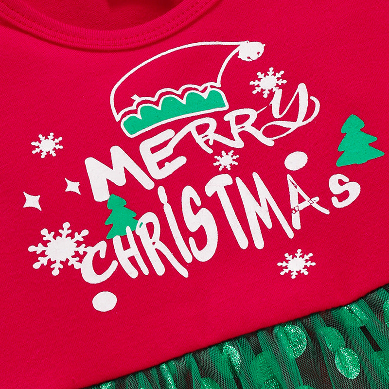 Baby Girls' Long Sleeve Alphabet Printed Jumpsuit Christmas Dress - PrettyKid