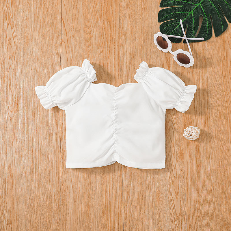 Toddler Girls Solid White Short Sleeved Top Mesh Skirt Set - PrettyKid