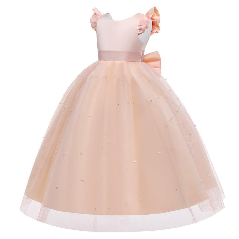 Toddler Kids Girls' Solid Color Satin Mesh Sleeveless Backless Bow Princess Dress - PrettyKid