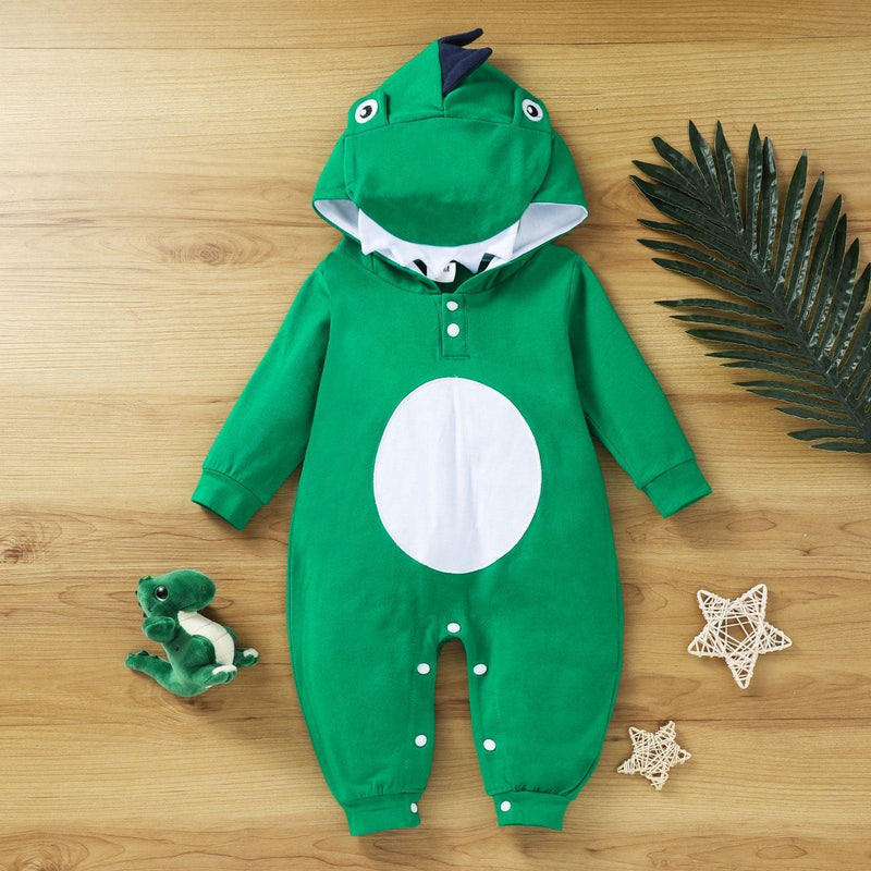 Baby Boy's Green Dinosaur Long Jumpsuit Plain Baby Clothes Wholesale - PrettyKid