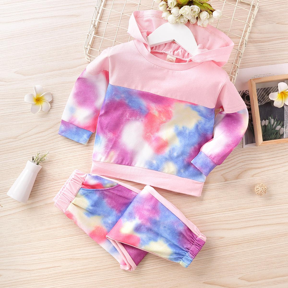 Toddler Girls Tie Dyed Long Sleeved Hoodie Suit Children's Boutique Clothing Suppliers - PrettyKid