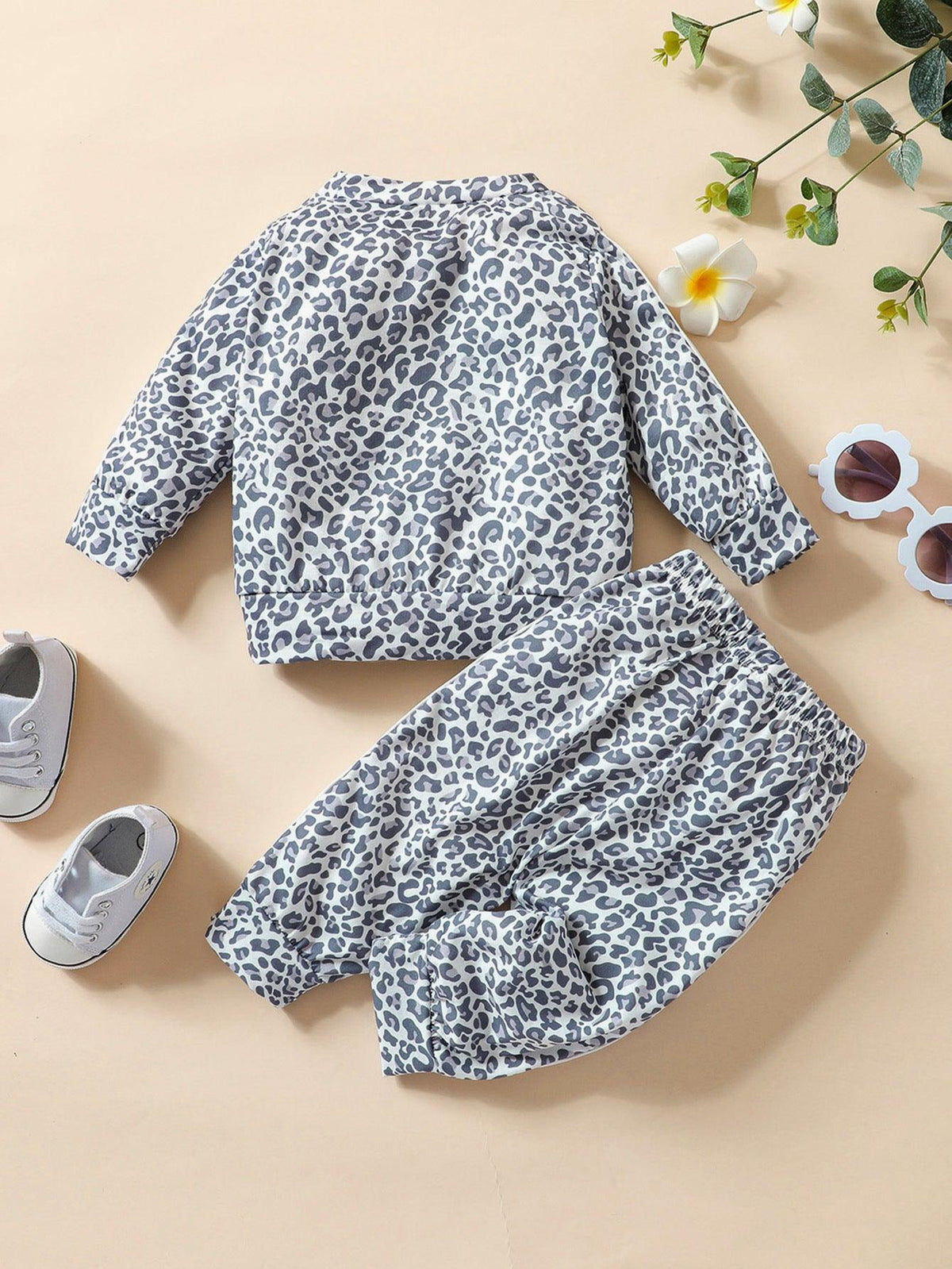 Toddler Kids Boys Girls Grey Leopard Print Long Sleeve Suit - PrettyKid