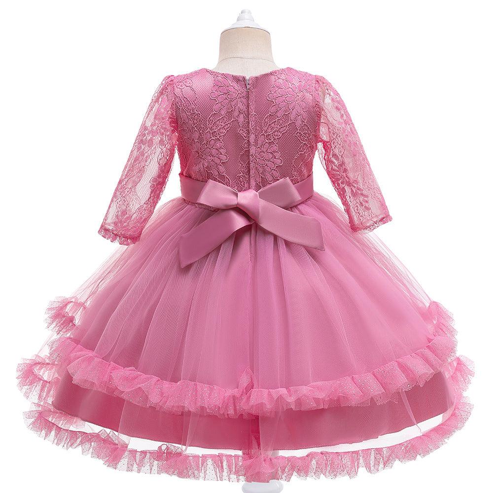 Children Girl's Long Sleeved Solid Mesh Puffy Dress Kids Dress Wholesale - PrettyKid