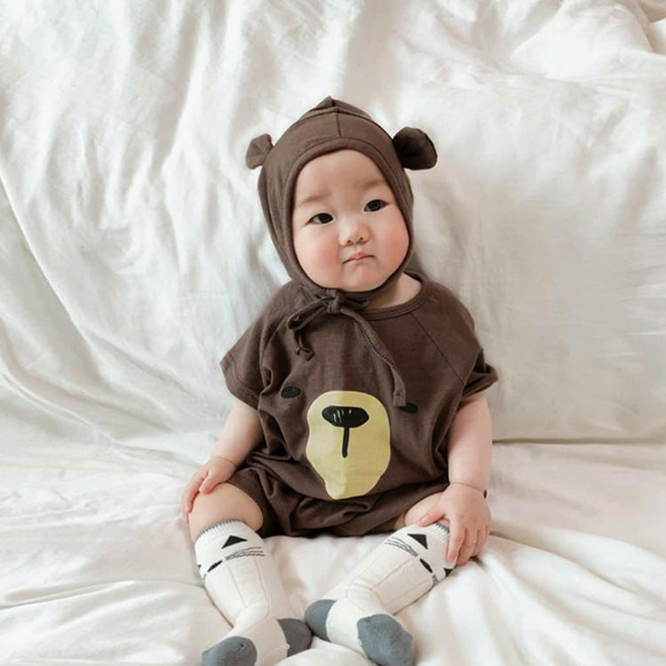 Bear Print Crawling Clothes Jumpsuit Summer Newborn Clothes Short-sleeved Baby Harness Summer - PrettyKid