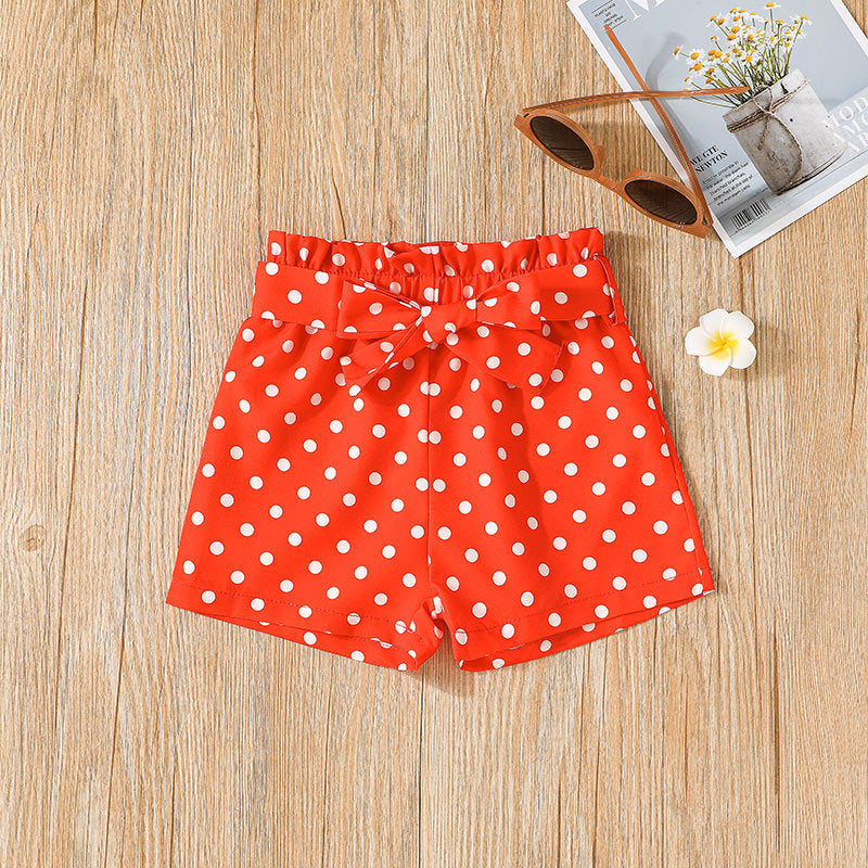 9M-4Y Toddler Girls Outfits Sets Bow Cami Top & Polka Dots Shorts Wholesale Little Girl Clothing - PrettyKid