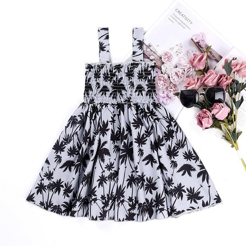 Toddler Kids Girls Leaf Print Sleeveless Suspender Dress - PrettyKid