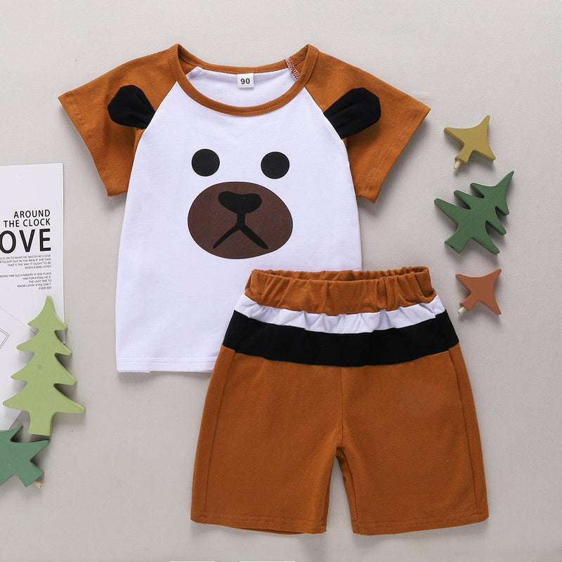 Summer toddler kids cartoon bear short-sleeved suit - PrettyKid