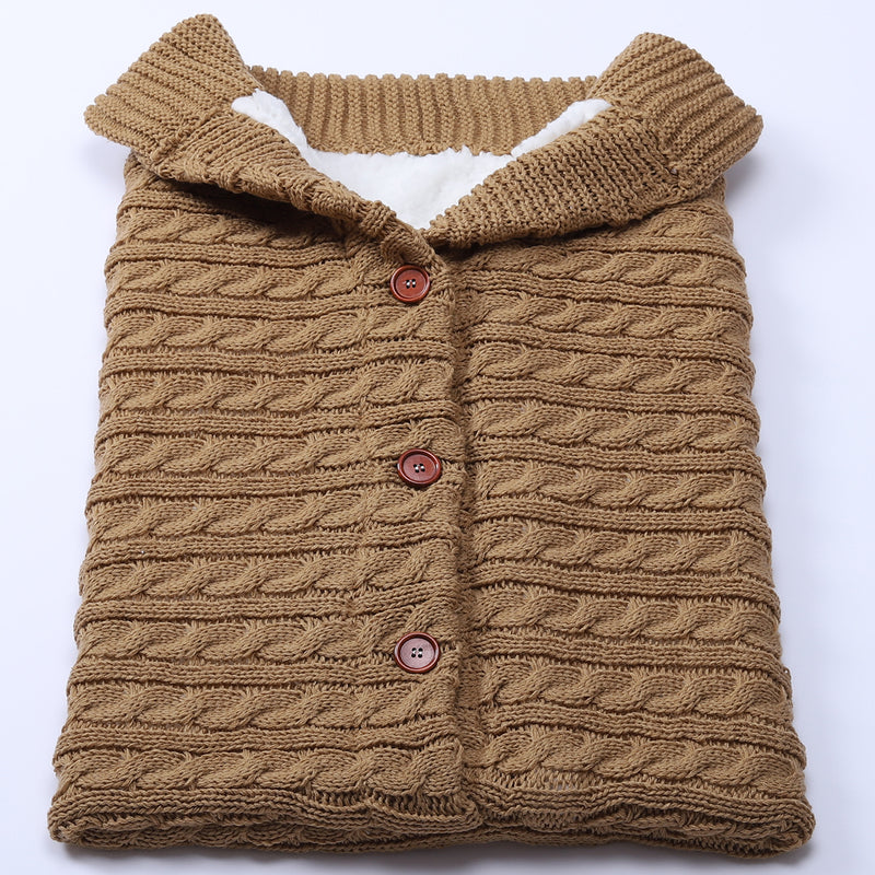 Baby Button Solid Knitted Padded Thickening Winter Sleeping Bag - PrettyKid