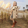 2022 Girls' Solid Navy Collar Long Trench Coat with Belt - PrettyKid