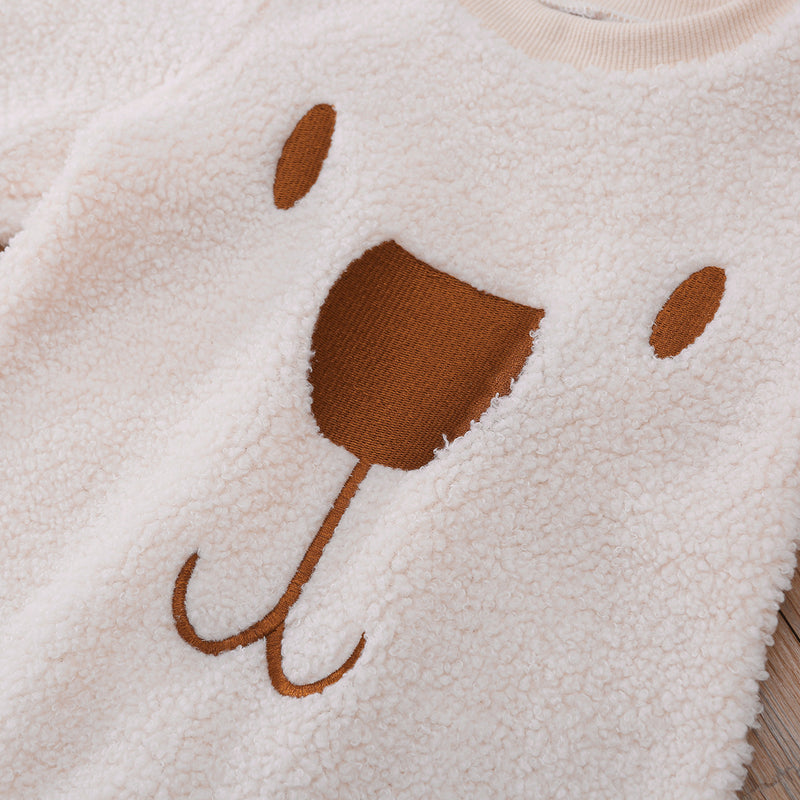 Baby Boys Girls Bear Printed Plush Jumpsuit - PrettyKid