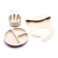 2021 New Silicone Children's Pocket Silicone Bibs & Bowl & Spoon & Fork & Plate Set - PrettyKid