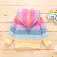 Toddler Kids Children's Rainbow Printed Long Sleeve Hooded Top - PrettyKid