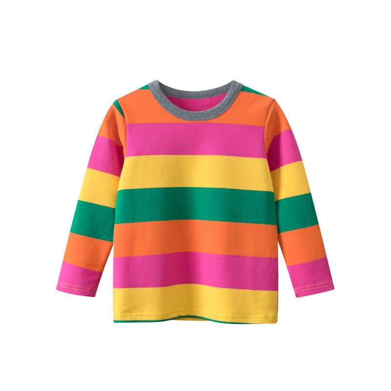 Children's Colorful Round Neck Striped Bottoming Shirt for Boys and Girls' Long Sleeved T-shirts - PrettyKid