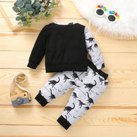 Toddler Kids Boys' Round Neck Dinosaur Print Color Blocking Long-sleeved Suit - PrettyKid