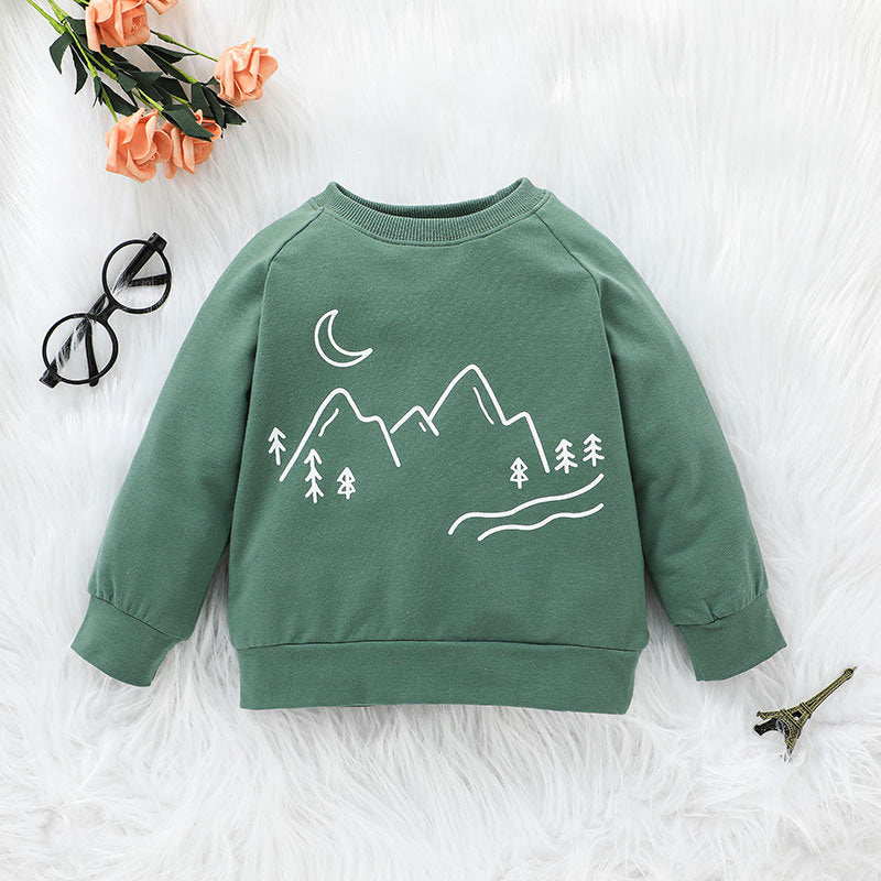 Toddler Kids Boys Solid Color Cartoon Printed Long Sleeve Sweater Two Piece Set - PrettyKid