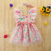 Toddler Kids Girls Color Printed Bow Mesh Stitched Sleeveless Dress - PrettyKid