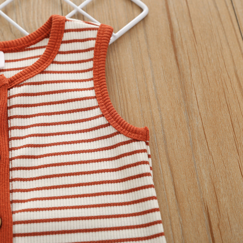 Toddler kids summer sleeveless striped jumpsuit baby crawling suit - PrettyKid