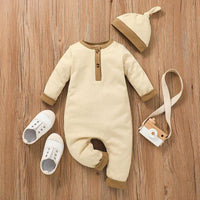 Baby Boys Solid Color Long Sleeved Knitted Onepiece Hat Two Piece Set - PrettyKid