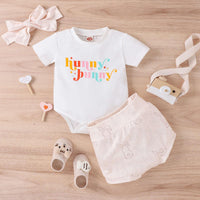 Baby Easter Short Sleeve Letter Rabbit Print Shorts Set - PrettyKid