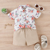 Boys' Shirt Summer Print Lapel Short-sleeved Shirt Fashion Shorts Two-piece Suit