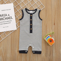 Toddler kids summer sleeveless striped jumpsuit baby crawling suit - PrettyKid