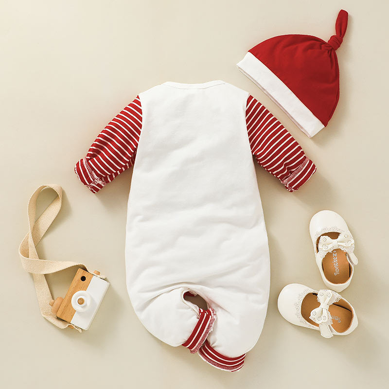 Baby Santa Claus Printed Long Sleeve Jumpsuit Christmas Dress - PrettyKid