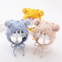 Baby Boys Girls Solid Color Cartoon Fur Ball Cotton Ear Protection Woolen Hat - PrettyKid