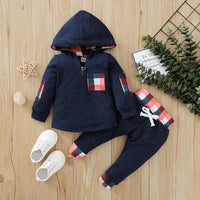 Toddler Kids Boys Plaid Camouflage Patchwork Hooded Sweatshirt Black Suit - PrettyKid