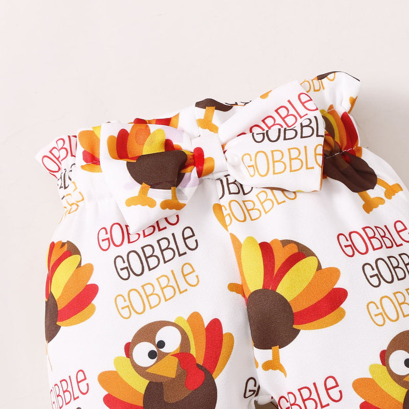 2022 Baby Girls My 1st Thanksgiving Printed Long Sleeve Blouse and Pants Set - PrettyKid