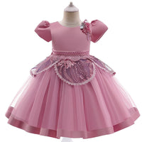 Toddler Girls Solid Flower Fluffy Skirt Children's Dress Princess Dress - PrettyKid