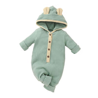 Baby Boys Girls Solid Color Long Sleeved Knitted Hooded Jumpsuit Creeper - PrettyKid