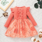 Toddler Kids Girls' Solid Color Knitted Mesh Floral Print Splicing Dress - PrettyKid