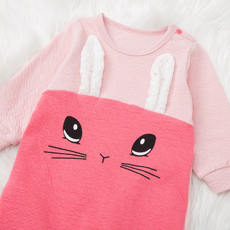 Baby Girl Solid Color Lovely Rabbit Jumpsuit - PrettyKid