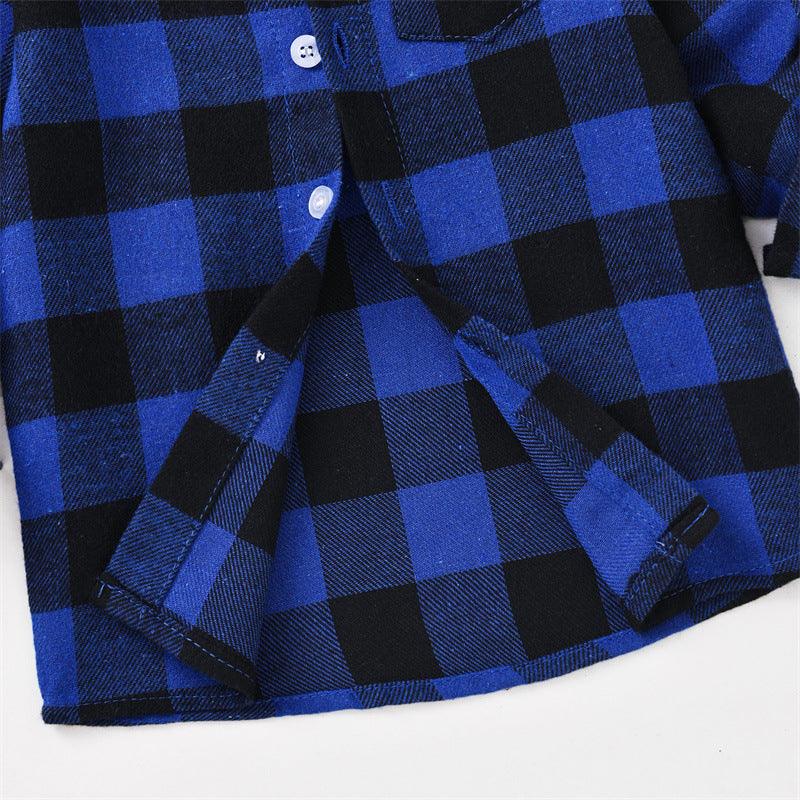 Toddler Kids Boys' Plaid Letter Print Shirt - PrettyKid