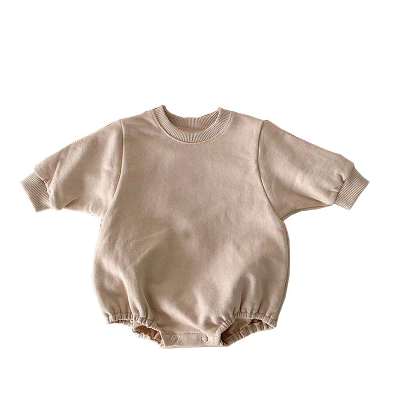 Baby Boys Girls Solid Blank Round Neck Long Sleeve Rompers - PrettyKid