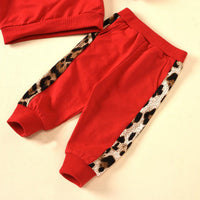 Children Girls Love Leopard Long Sleeved Sweater Pants Set - PrettyKid