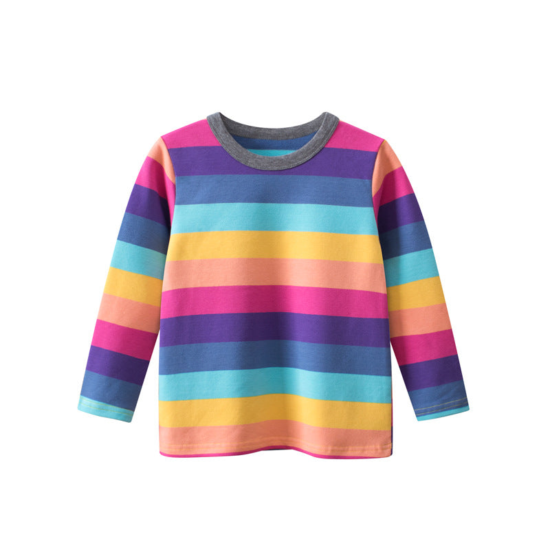 Children's Colorful Round Neck Striped Bottoming Shirt for Boys and Girls' Long Sleeved T-shirts - PrettyKid