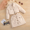 Toddler Kids Girls Solid Long Sleeve Lapel Jacket Top Bow Skirt Set - PrettyKid