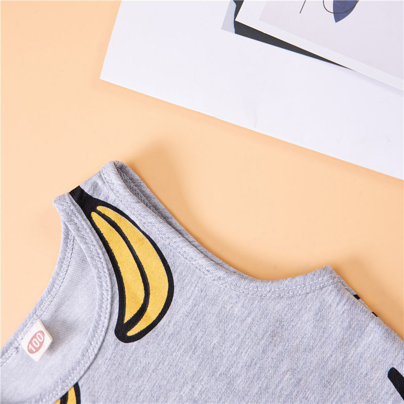 Toddler Kids Girls Solid Color Cartoon Banana Printing Sleeveless Vest Skirt Set - PrettyKid
