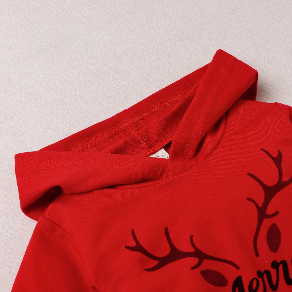 Toddler Kids Boys Girls Solid Christmas Elk Letter Print Hoodie - PrettyKid