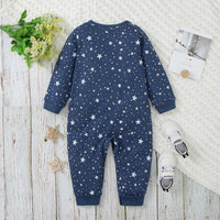 Baby Boys Solid Star Moon Printed Long Sleeve Jumpsuit - PrettyKid