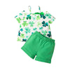 Toddler Kids Girl Sling Short Sleeve Shamrock Tee Top Solid Shorts St. Paddy's Day Set - PrettyKid